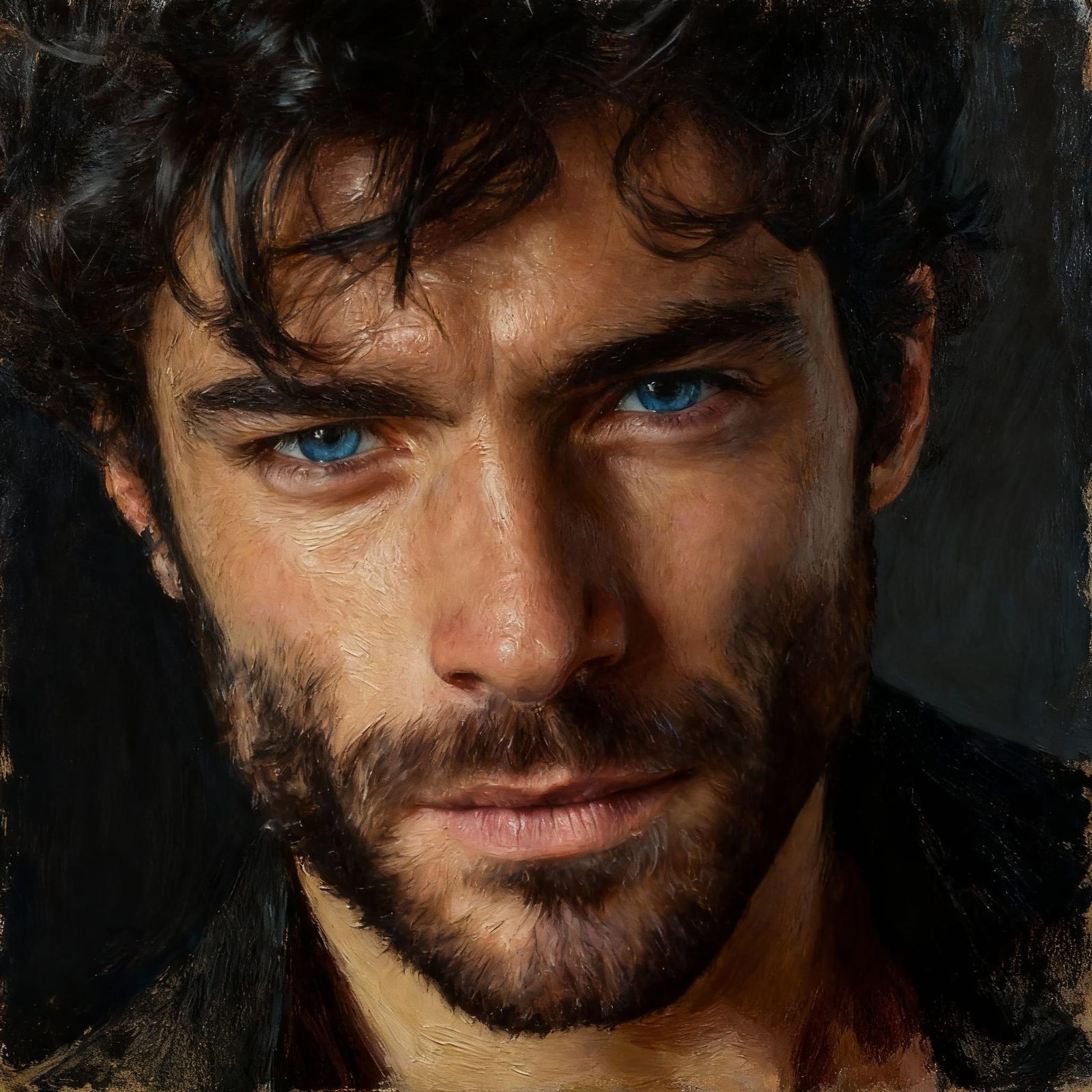 Realistic Oil Painting Portrait of a Man with Blue Eyes