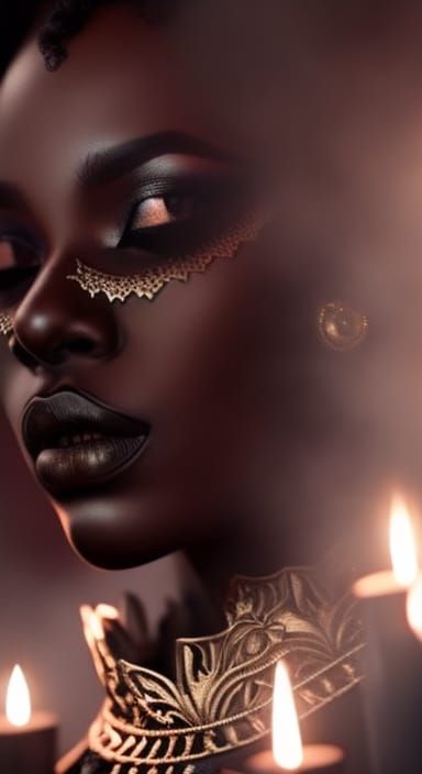 Charcoal Shadow Girl with Gold Victorian Lace