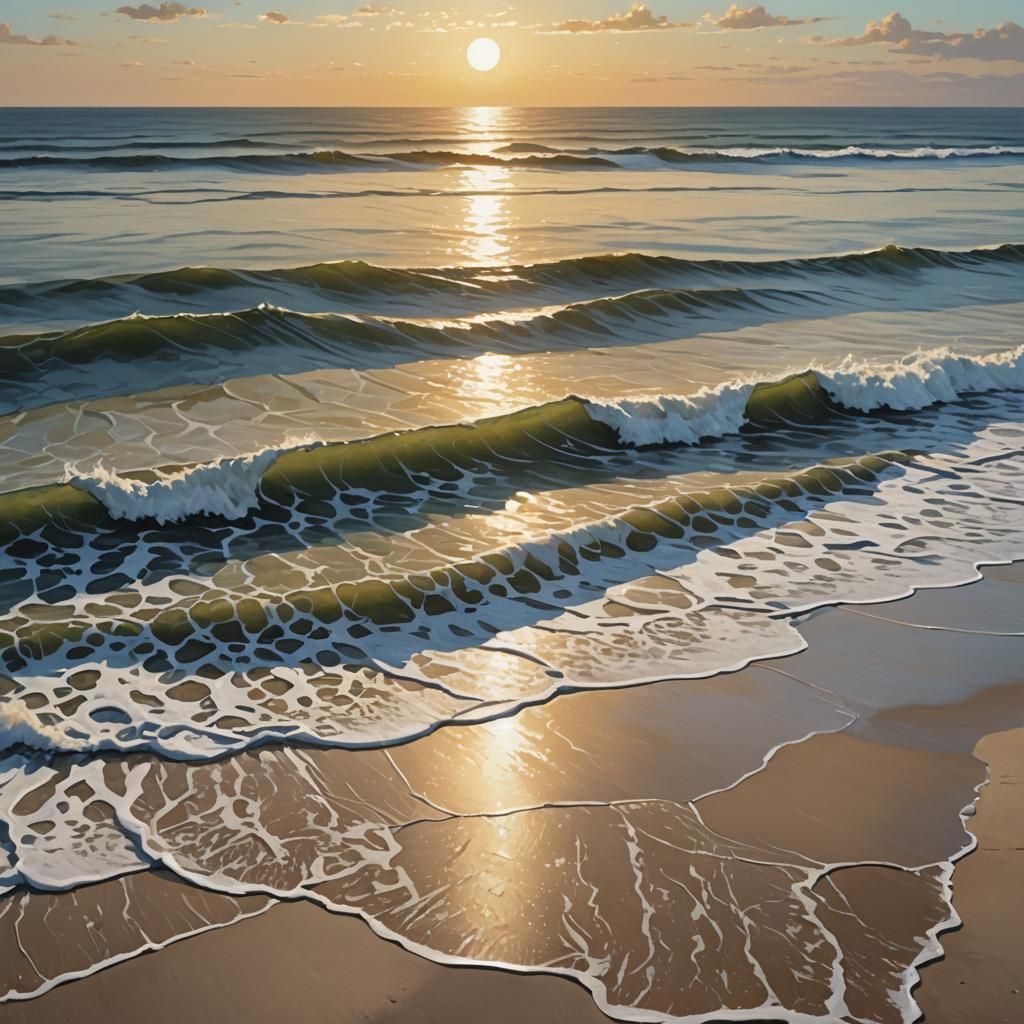 Sunrise Over Tranquil Seaside with Chiaroscuro Lighting