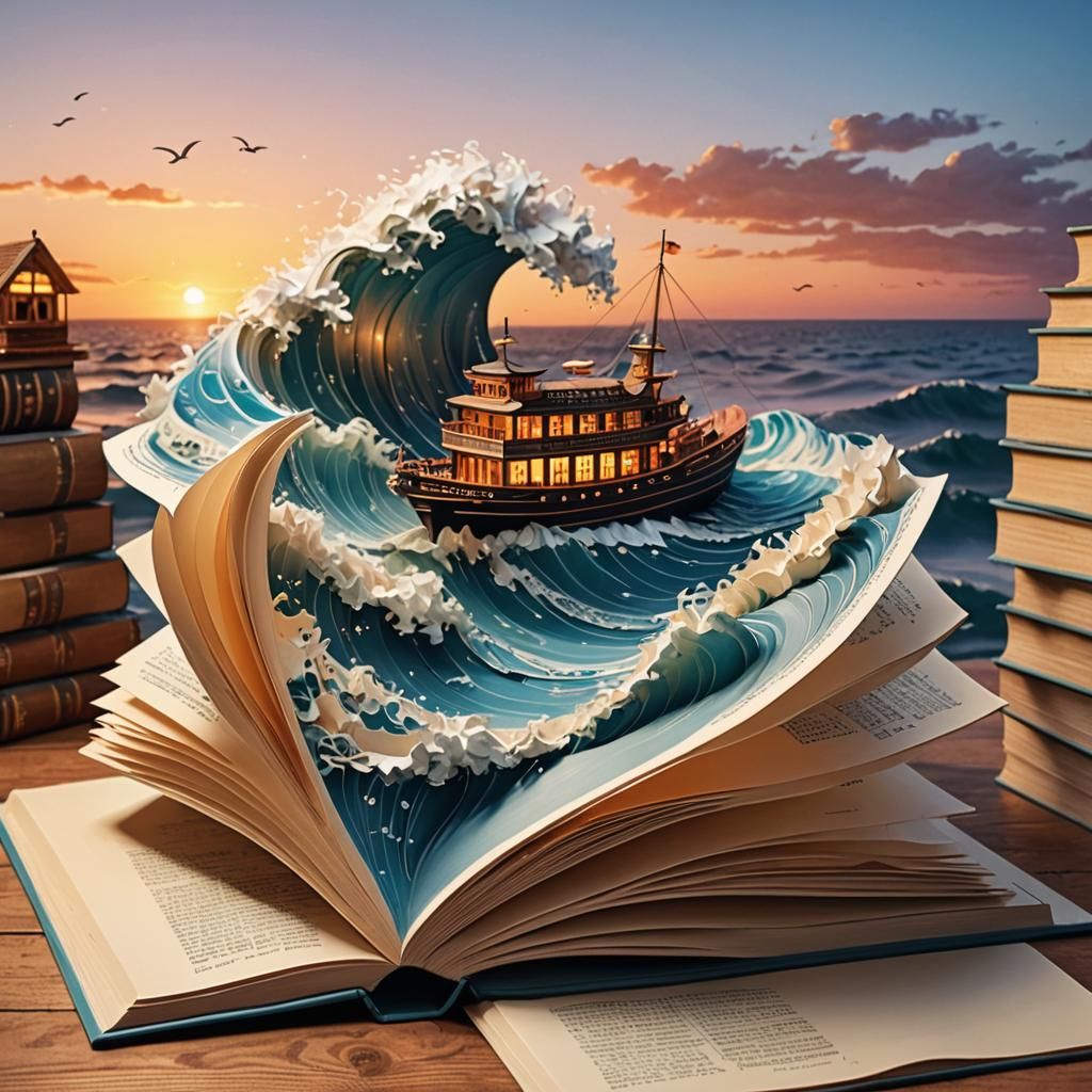 Pop-Up Book: Boat, Wave, and Magical Library