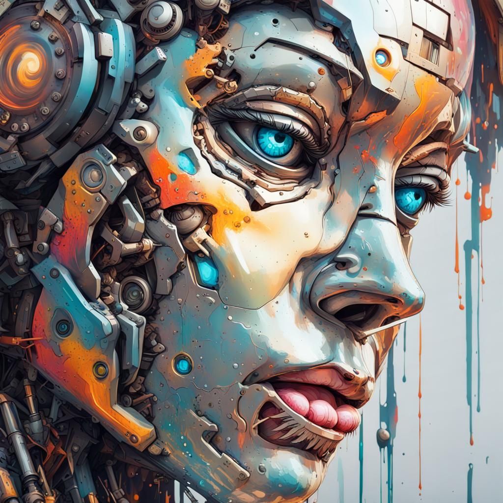 Humanoid Robot Face as Colorful Digital Graffiti Art
