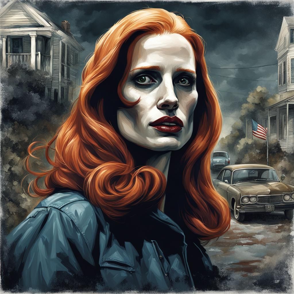 Sinister Jessica Chastain Portrait in Digital Art Style