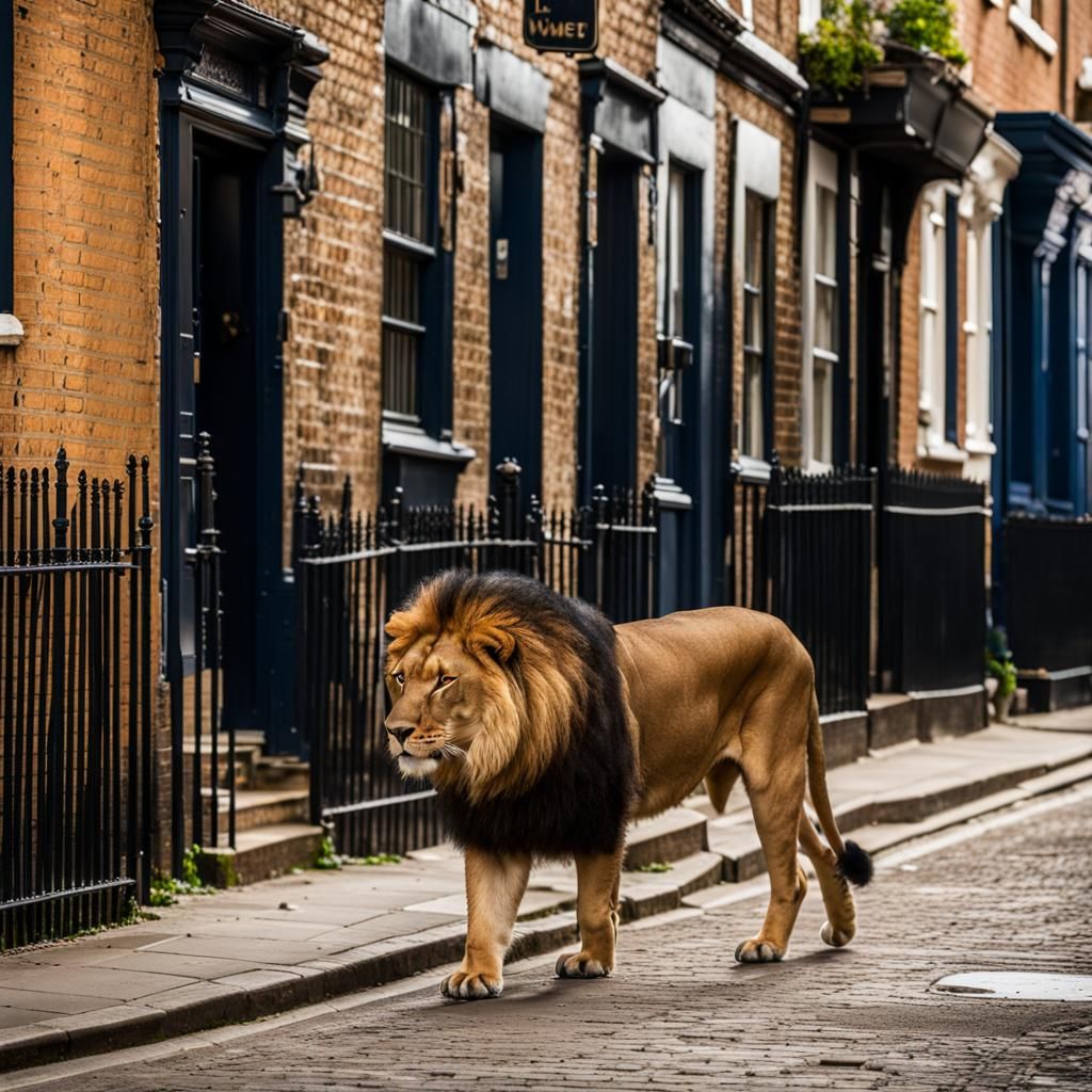 Barbary Lion Walks Down Brick Lane Street