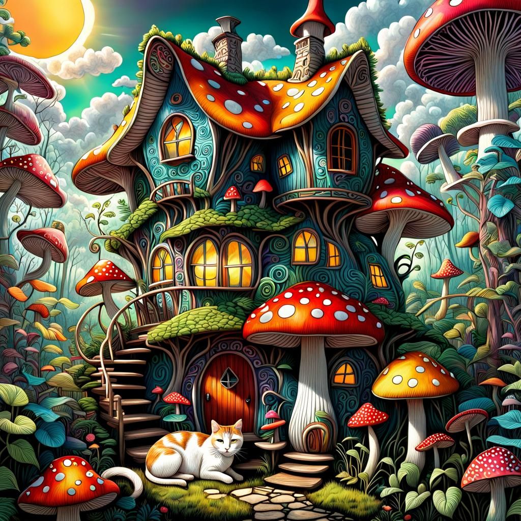 Mystical Mushroom Cottage in Whimsical Forest