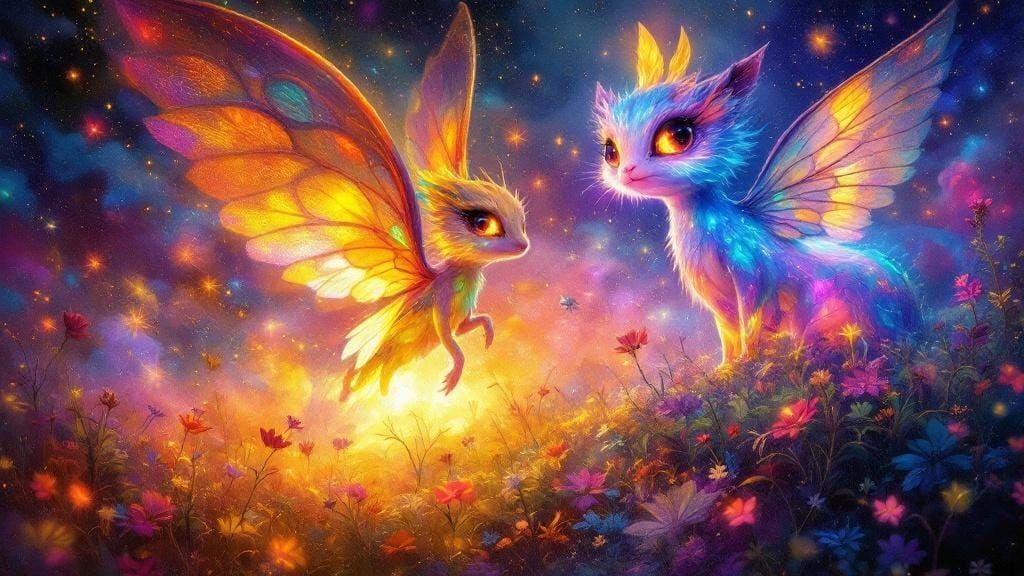 Dreamlike Creatures in Surreal Oil Painting