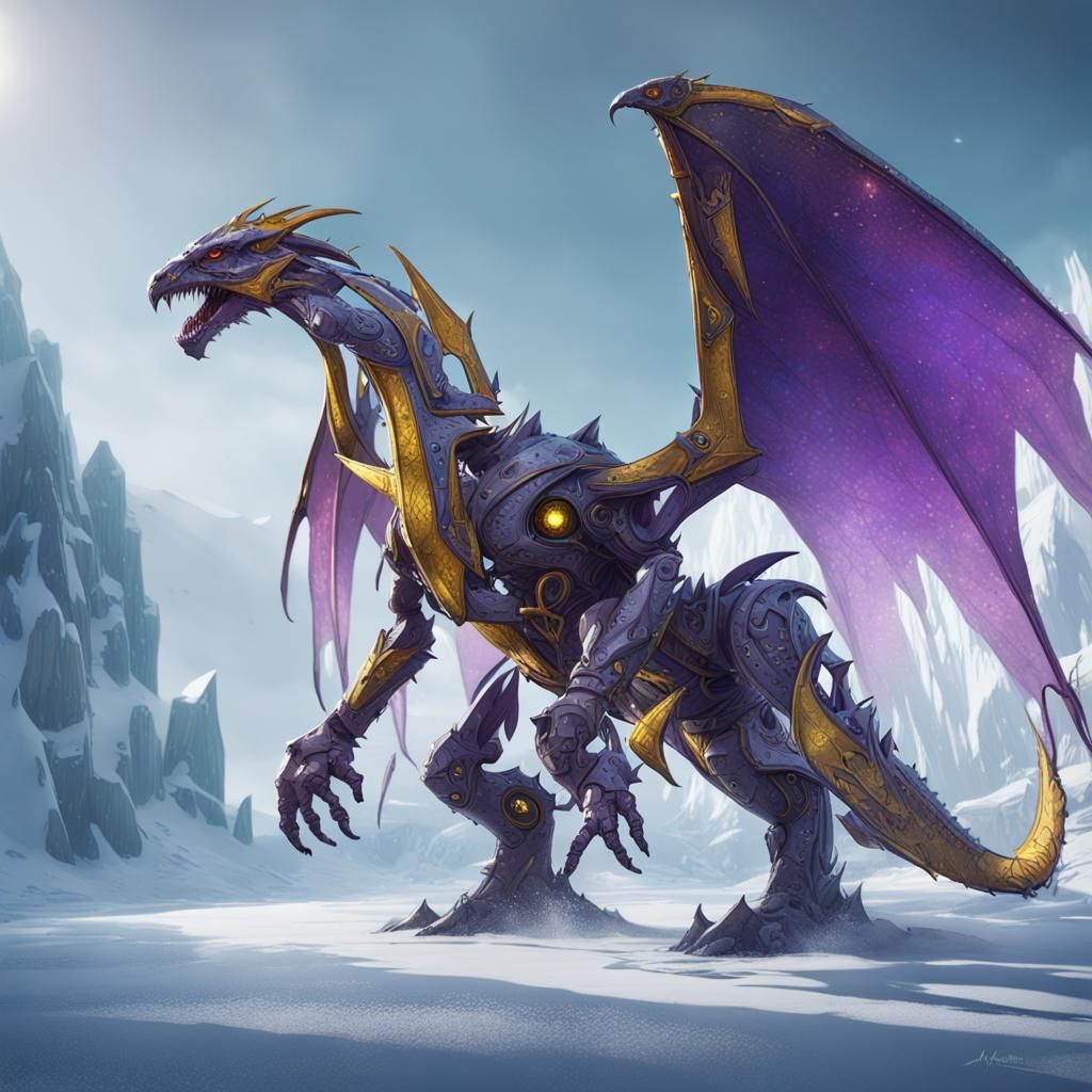 Icy Robot Wyvern in Dark Fantasy Style