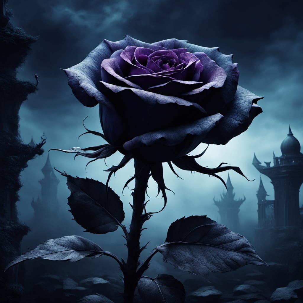 Surreal Gothic Rose Puffs on Cigarette in Mystical Garden