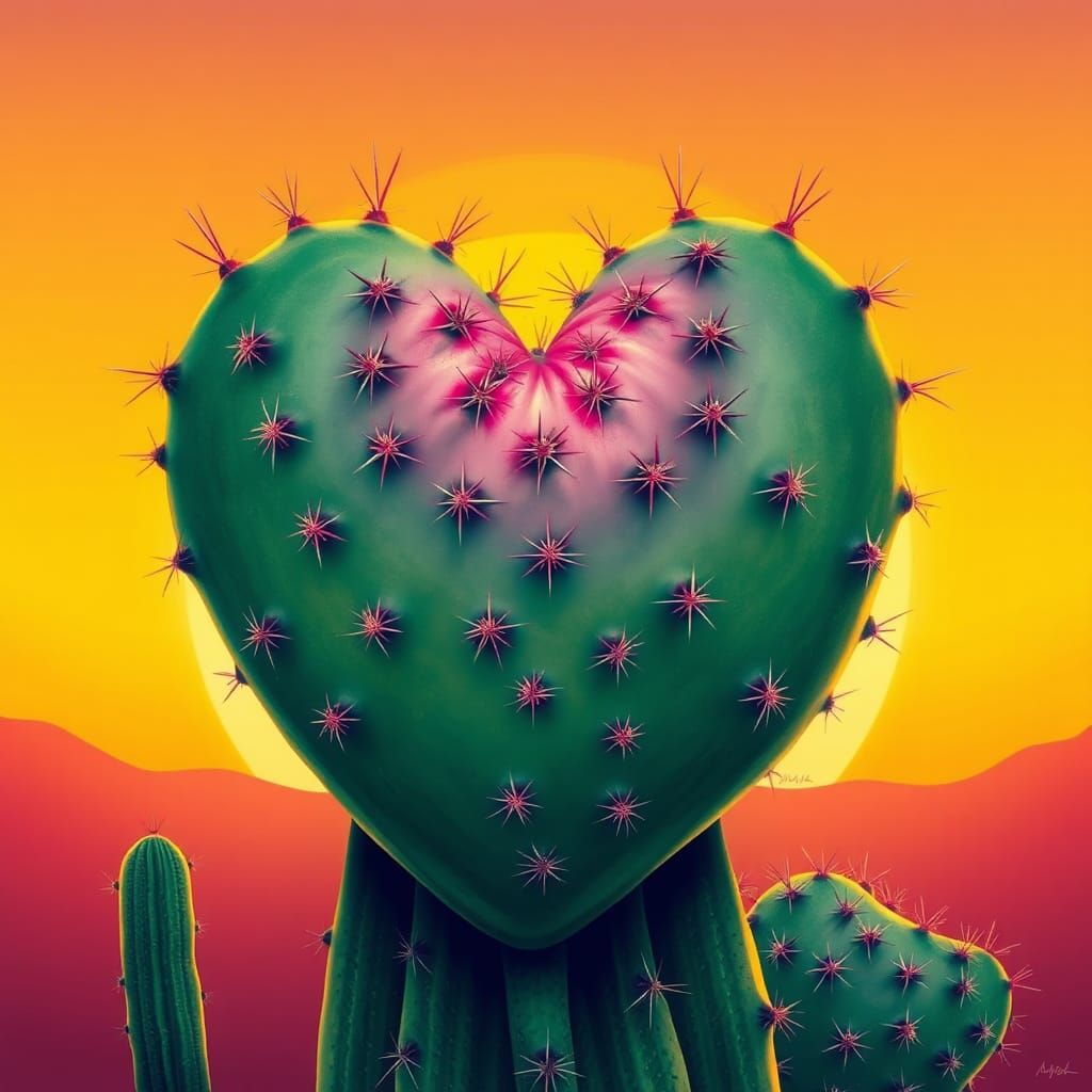 Heart-Shaped Cactus Against Sunset