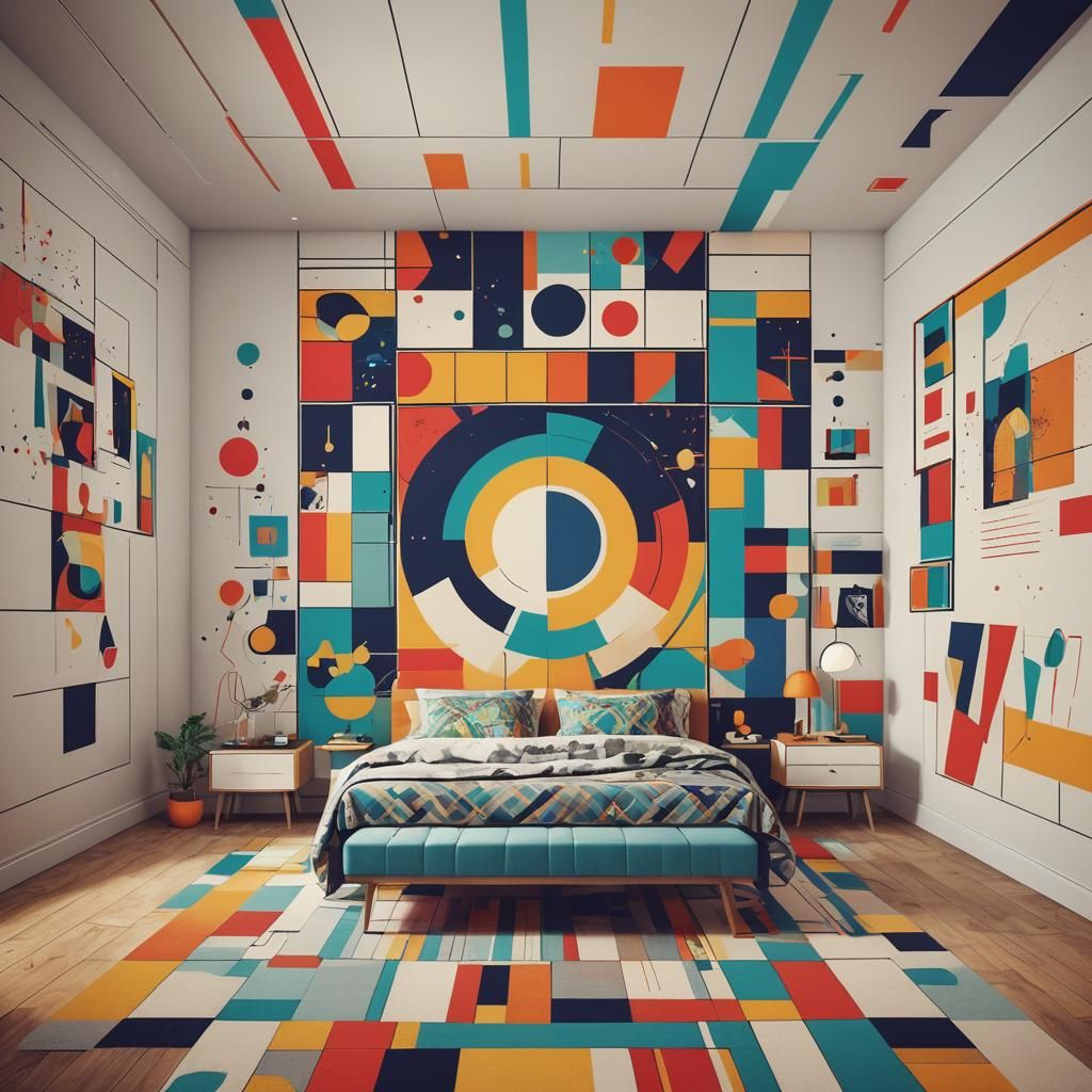 Retro Bedroom in Pop Art Screen Print Style