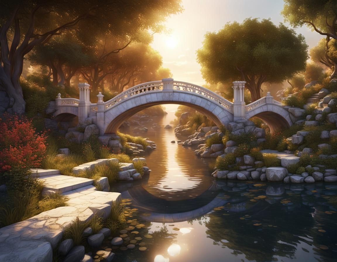 Ancient Marble Bridge in Sunset Glow