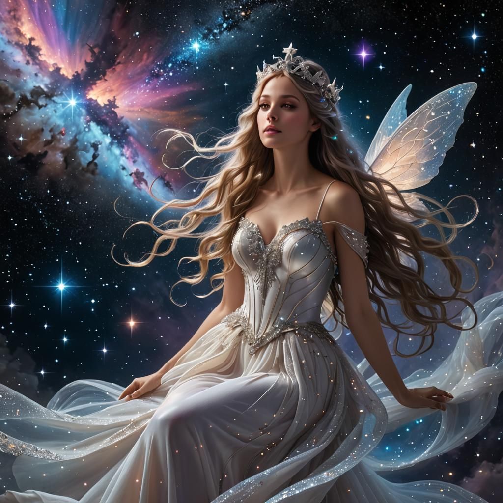 Fairy in Space with Nebula, Digital Art