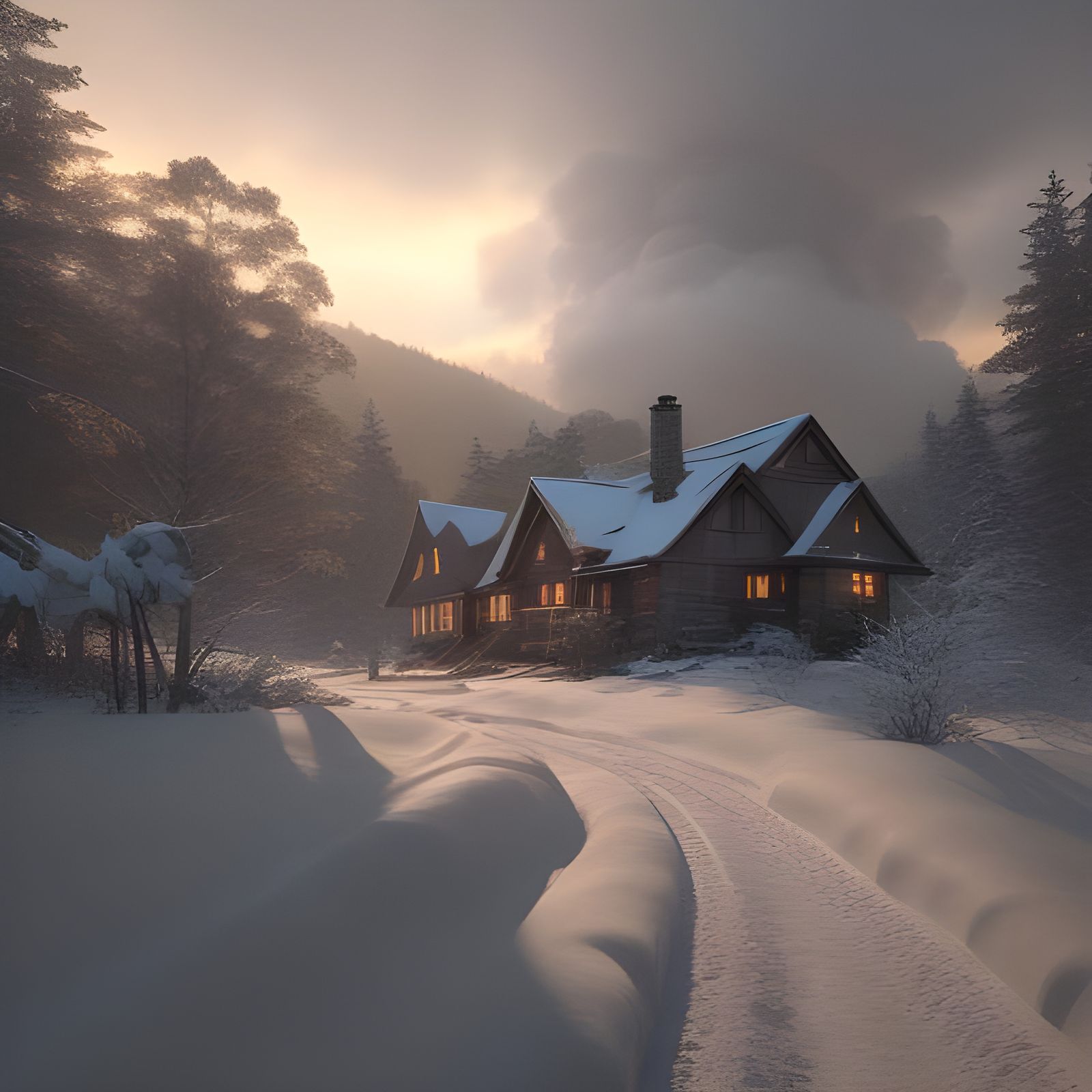 Thanksgiving Forest Home in Winter Snow