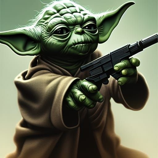 Yoda with AK47: Hyperdetailed Digital Art