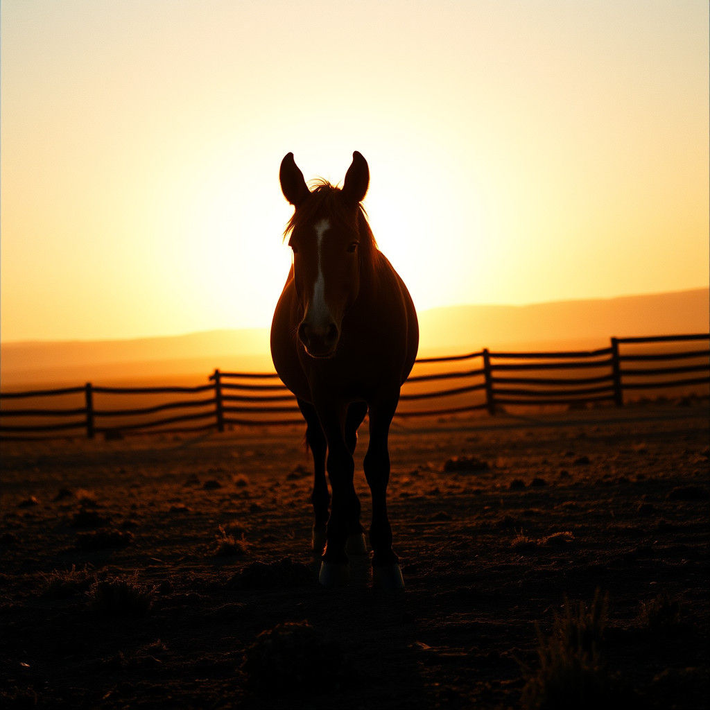 Mule Silhouetted at Sunset, Cinematic Style