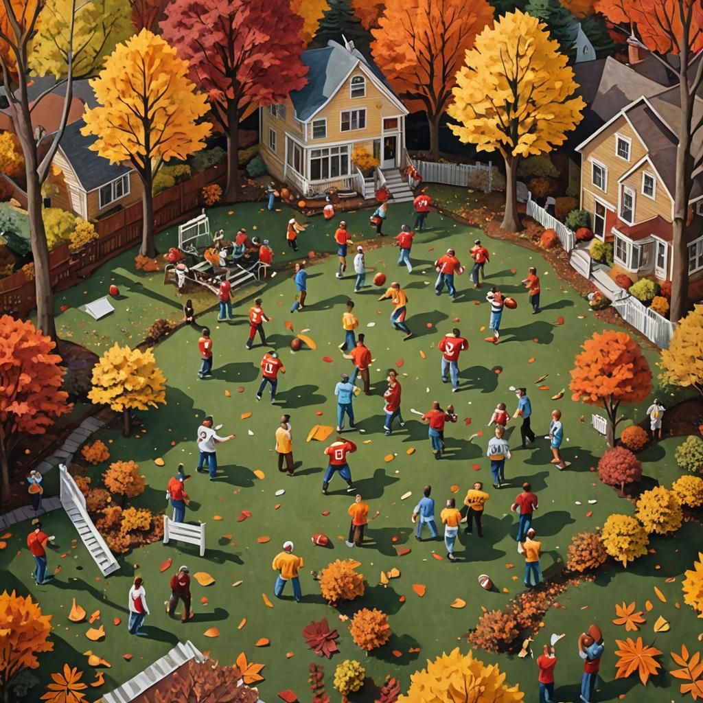 Backyard Football Game in Fall Colors as Paper Collage