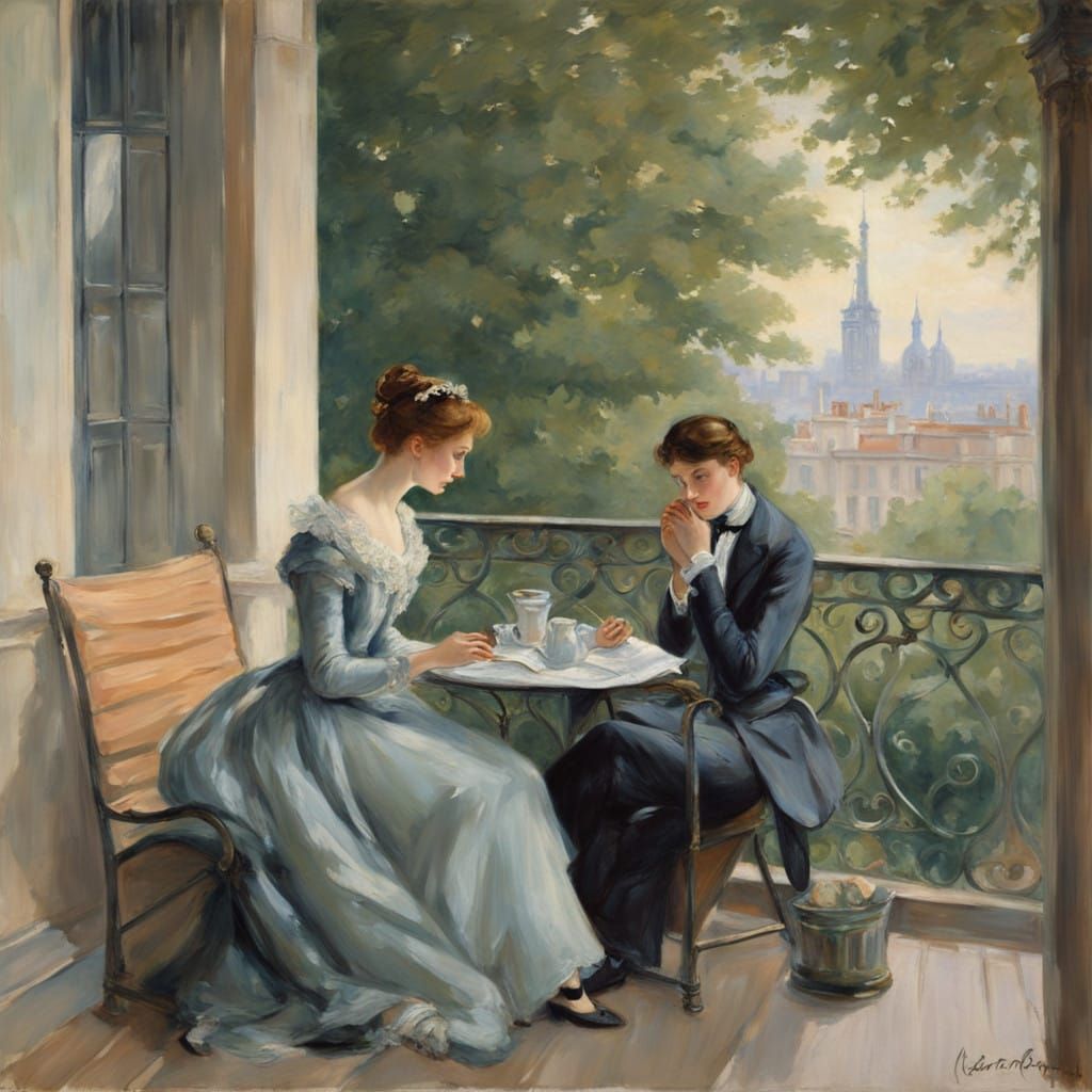 Young Socialites Relax on a Parisian Balcony, in Impressioni...