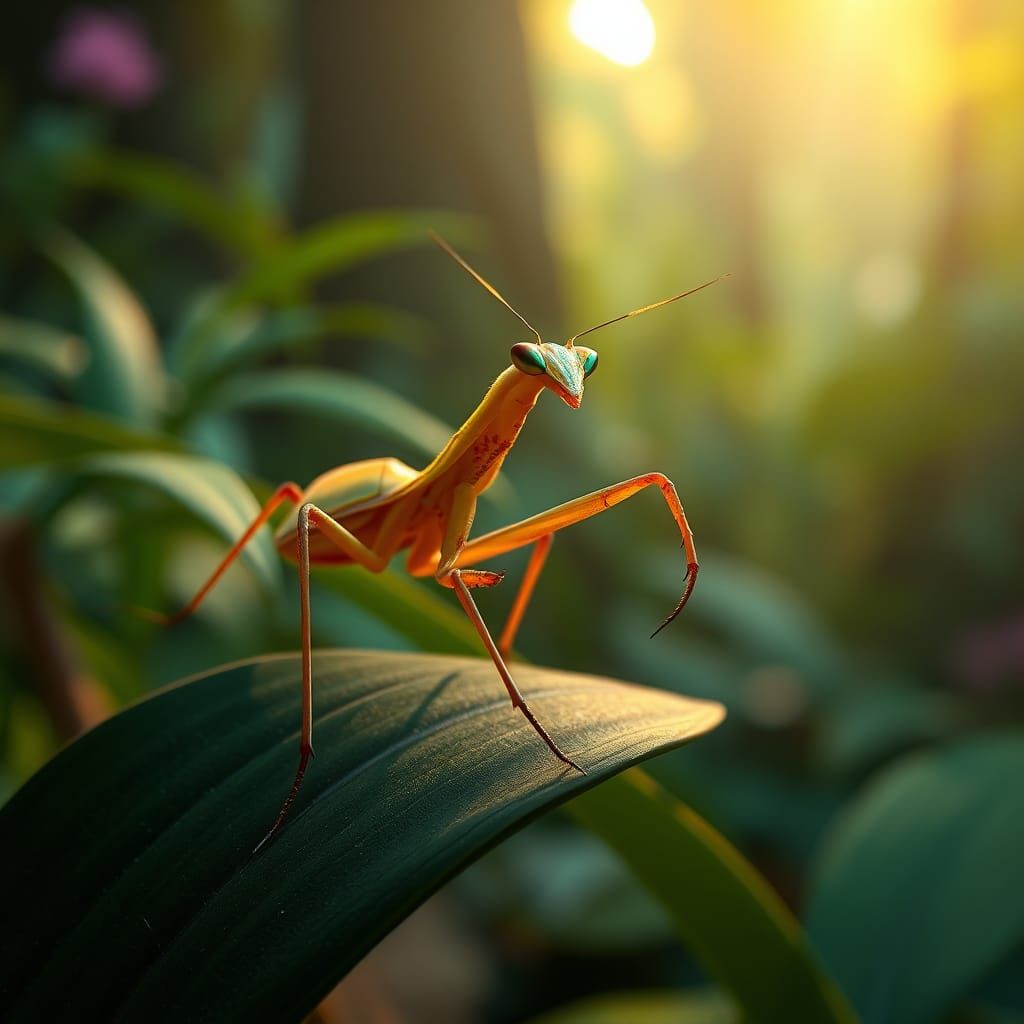 Orchid Mantis in Lush Forest, Fantasy Concept Art