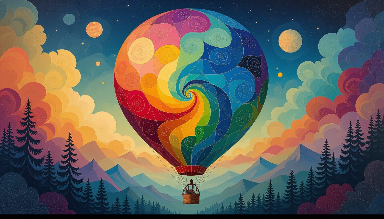 Abstract Fabric Balloons in Flight: Surreal Expressionism