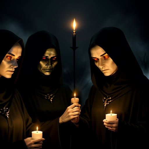 Dark Fantasy Coven Gathering Around Candle