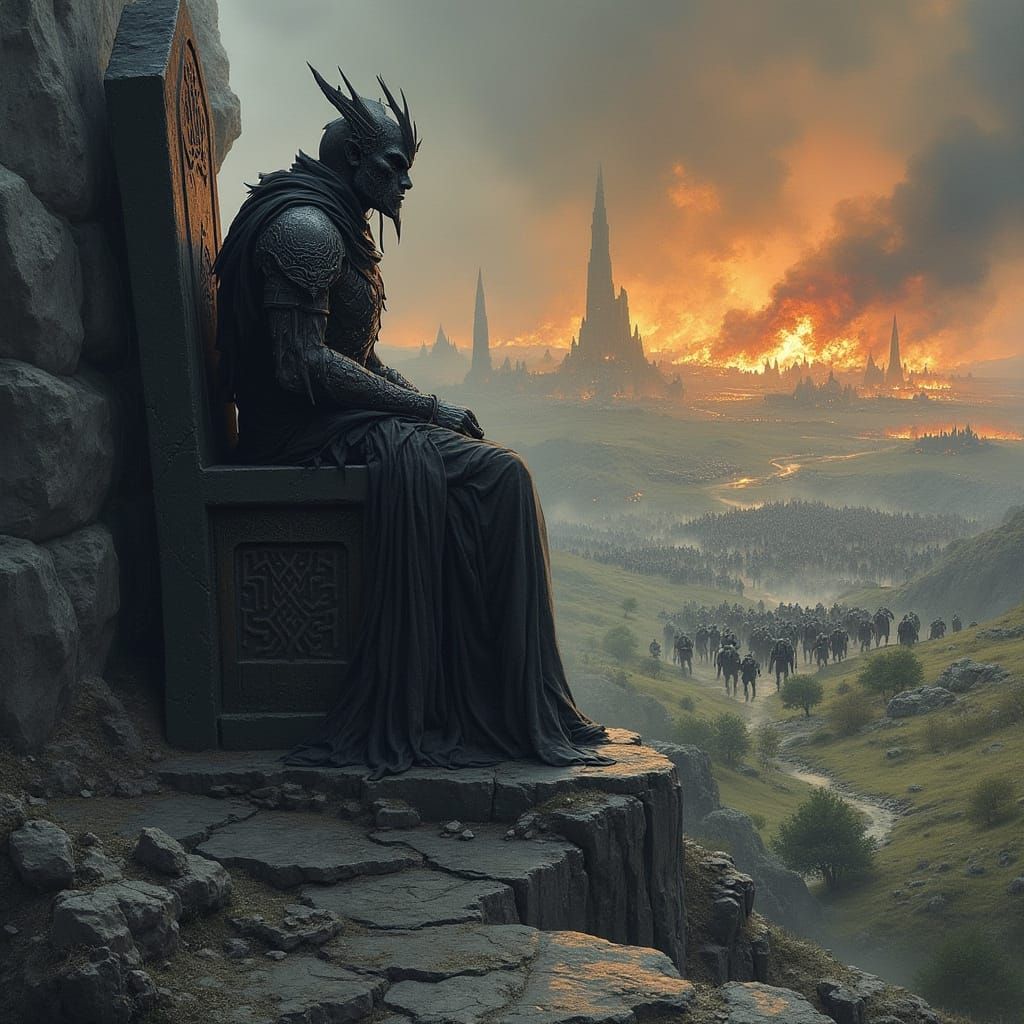 Sauron on Basalt Throne Oversees Gondor's Destruction