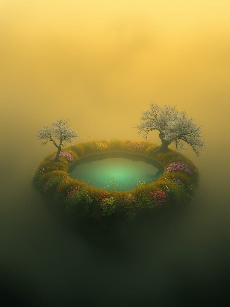 Ethereal Island Oasis in a Sea of Mist