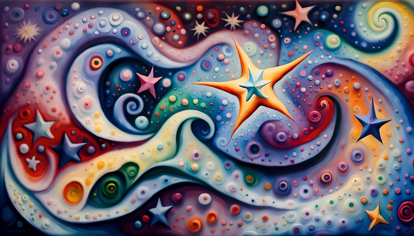 Iridescent Star Clusters in Chagall Impasto Oil Style