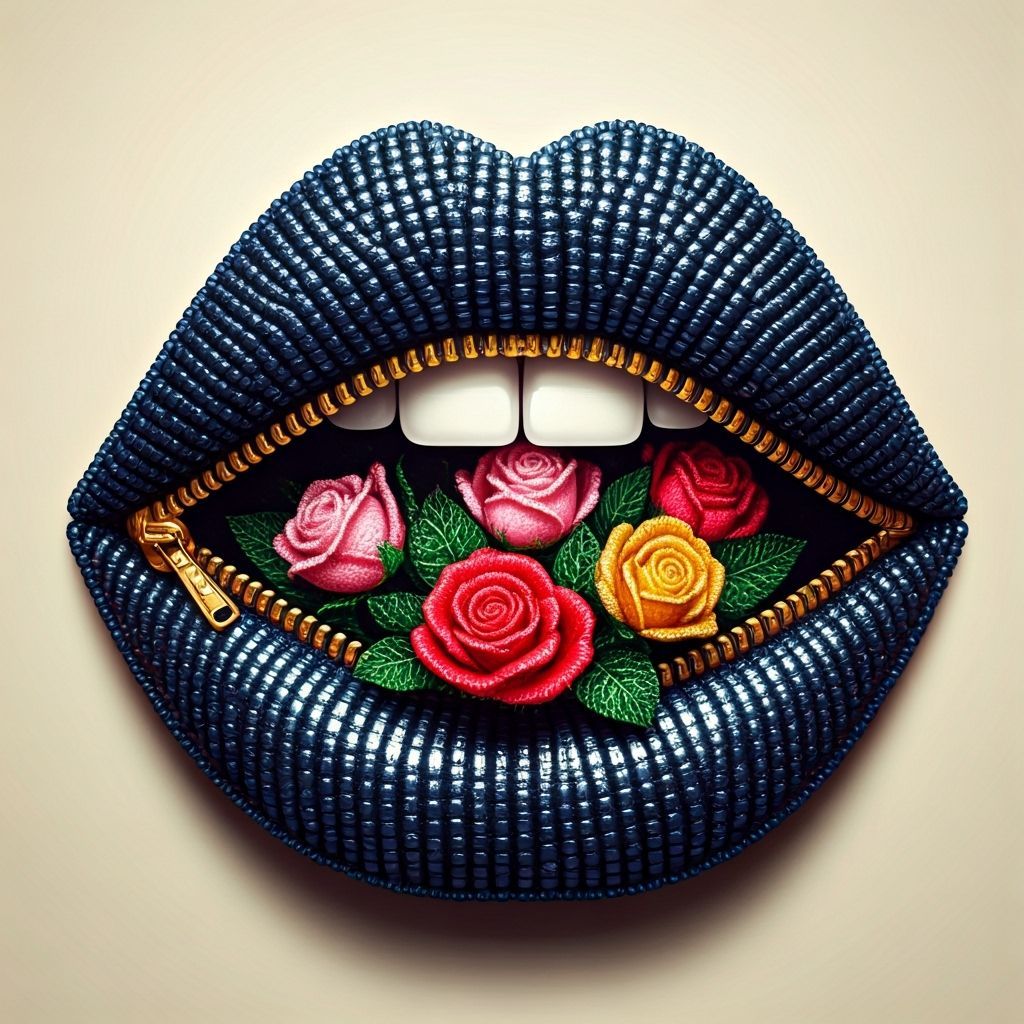 Iridescent Bead Lips Mosaic Art in Ultra-High-Definition