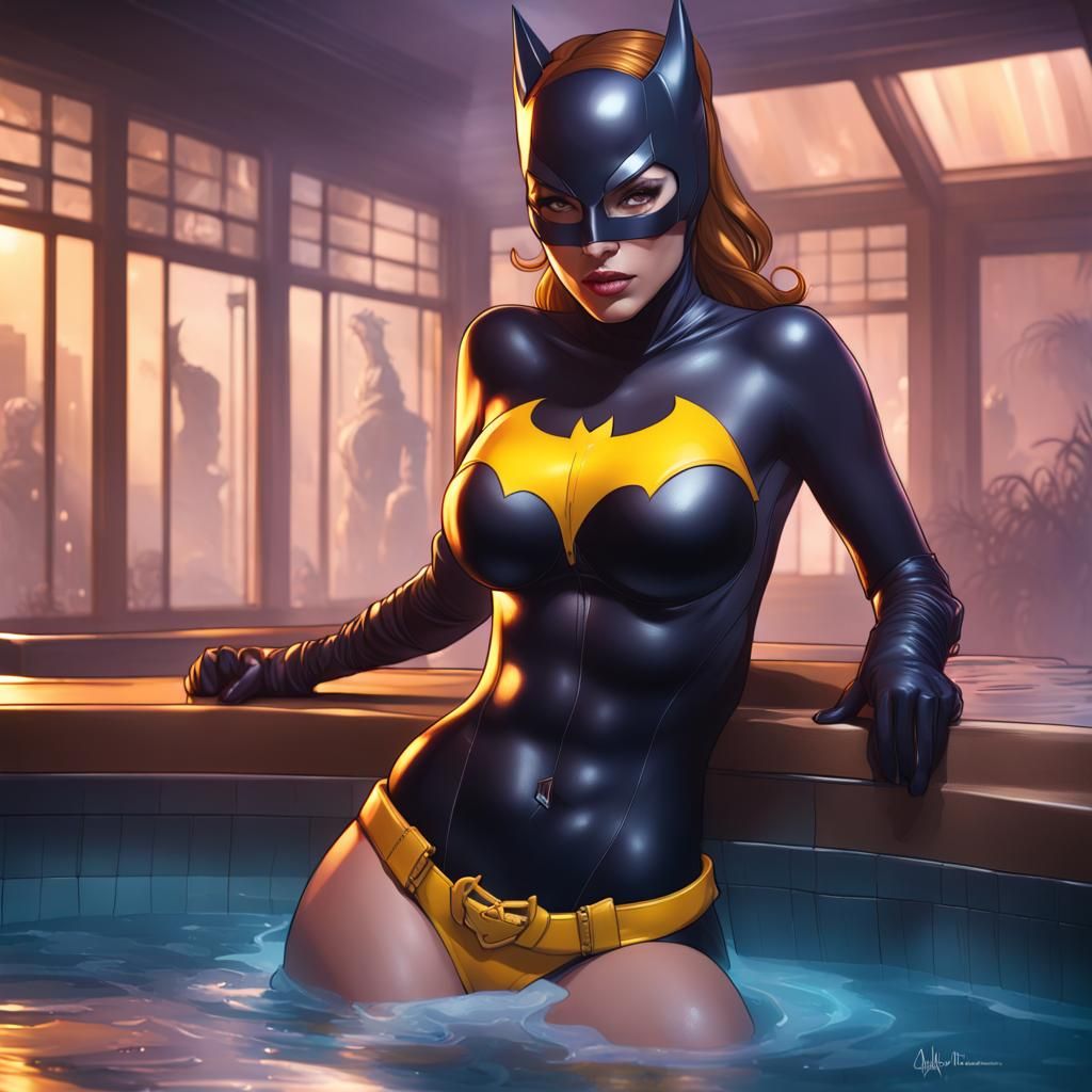 Batgirl and Catwoman in Hot Tub, Detailed Portrait