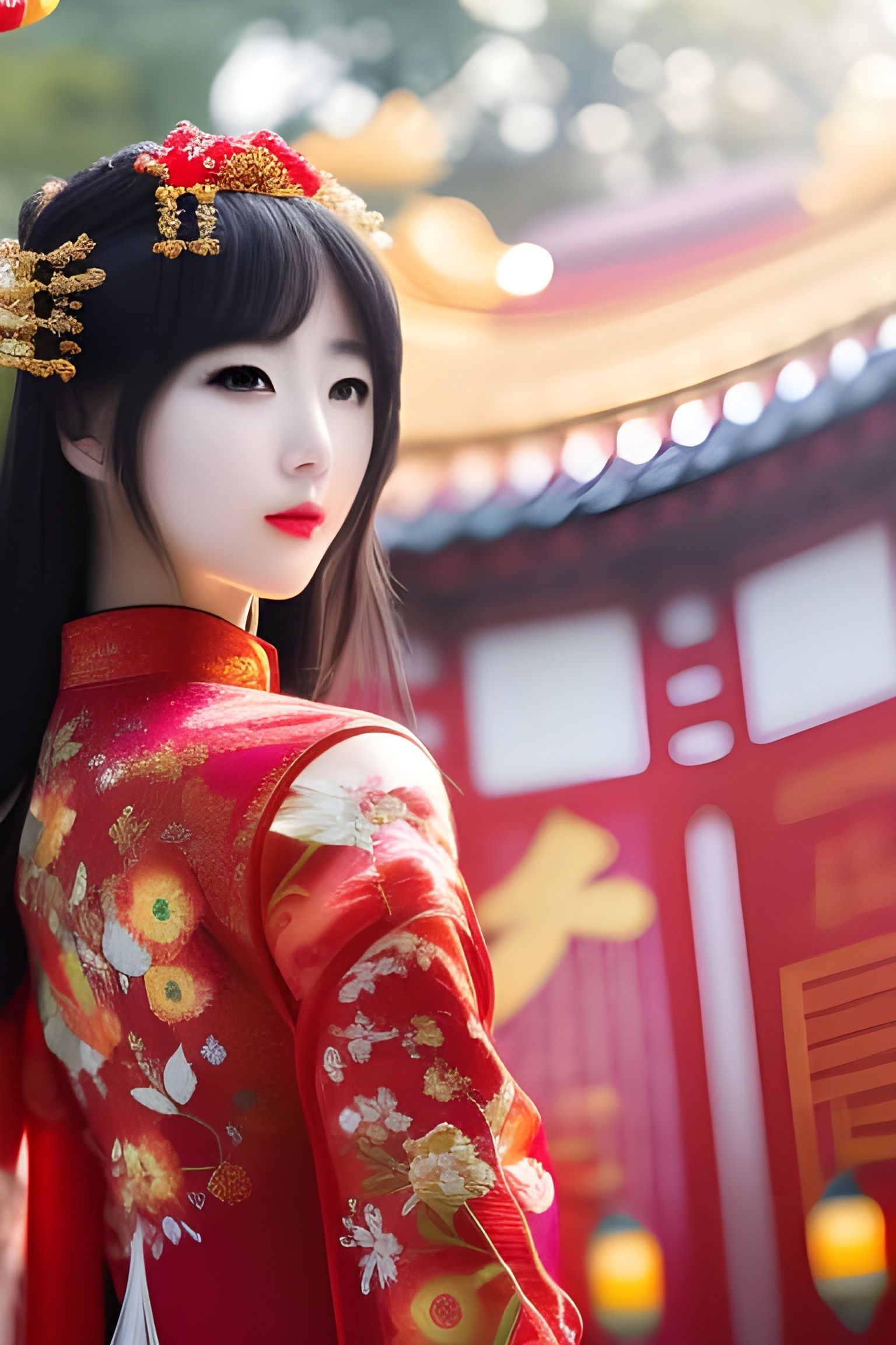 Lunar New Year Beauty in Red Cheongsam