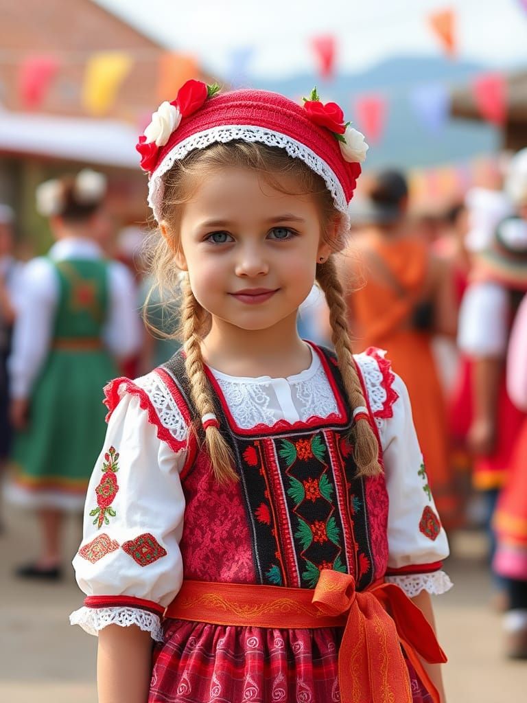 Village Girl in Folk Costume at Festival