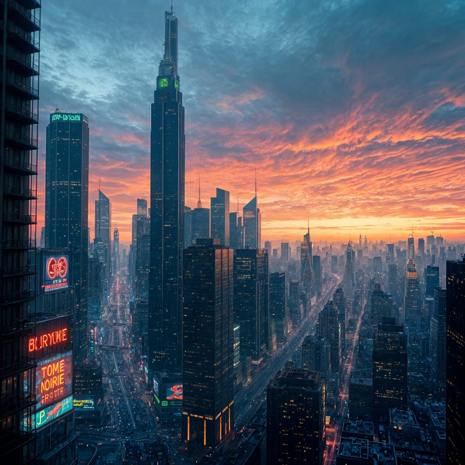 Neon Cyberpunk Cityscape View from Above