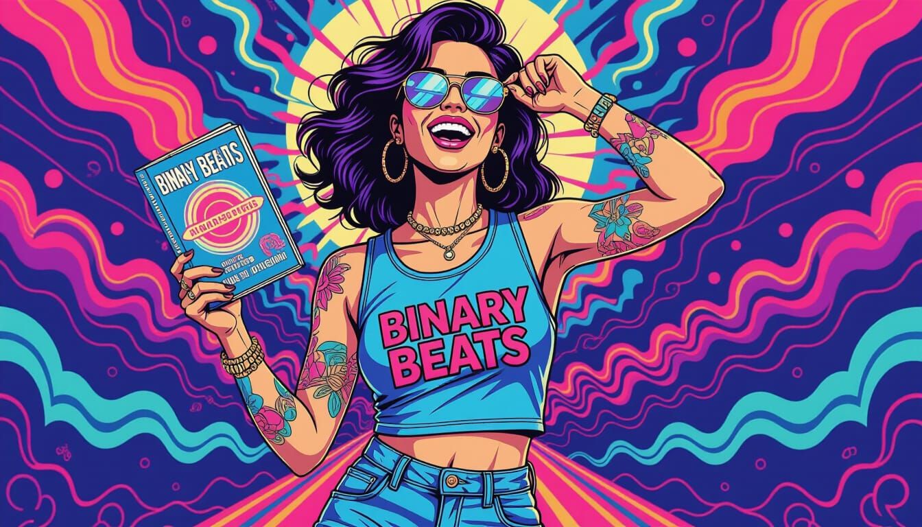 Woman in Vaporwave Outfit Dances Maniacally