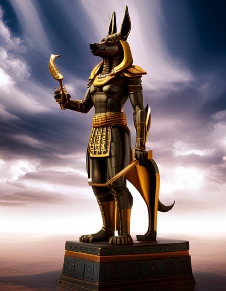 Anubis Jackal Statue in Battle Armor, Detailed Matte Paintin...