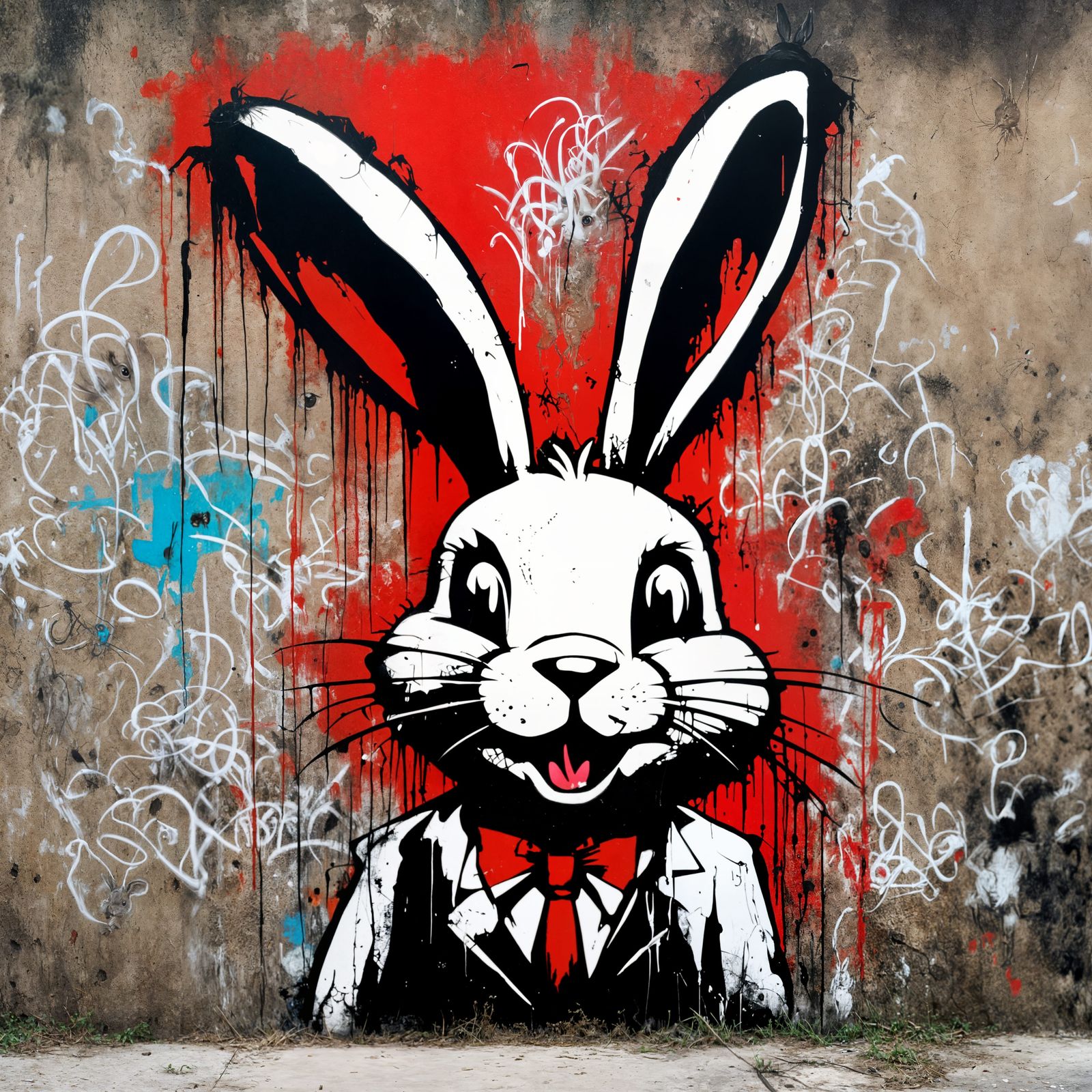 Sinister Rabbit Graffiti Art in Neo-Expressionist Style