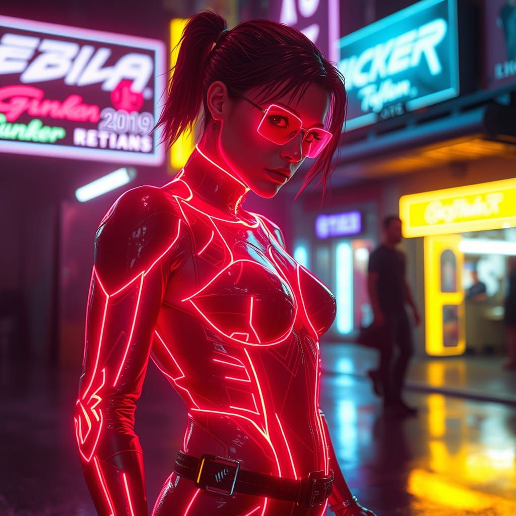 Neon-Lit Cyberpunk Cityscape at Dusk