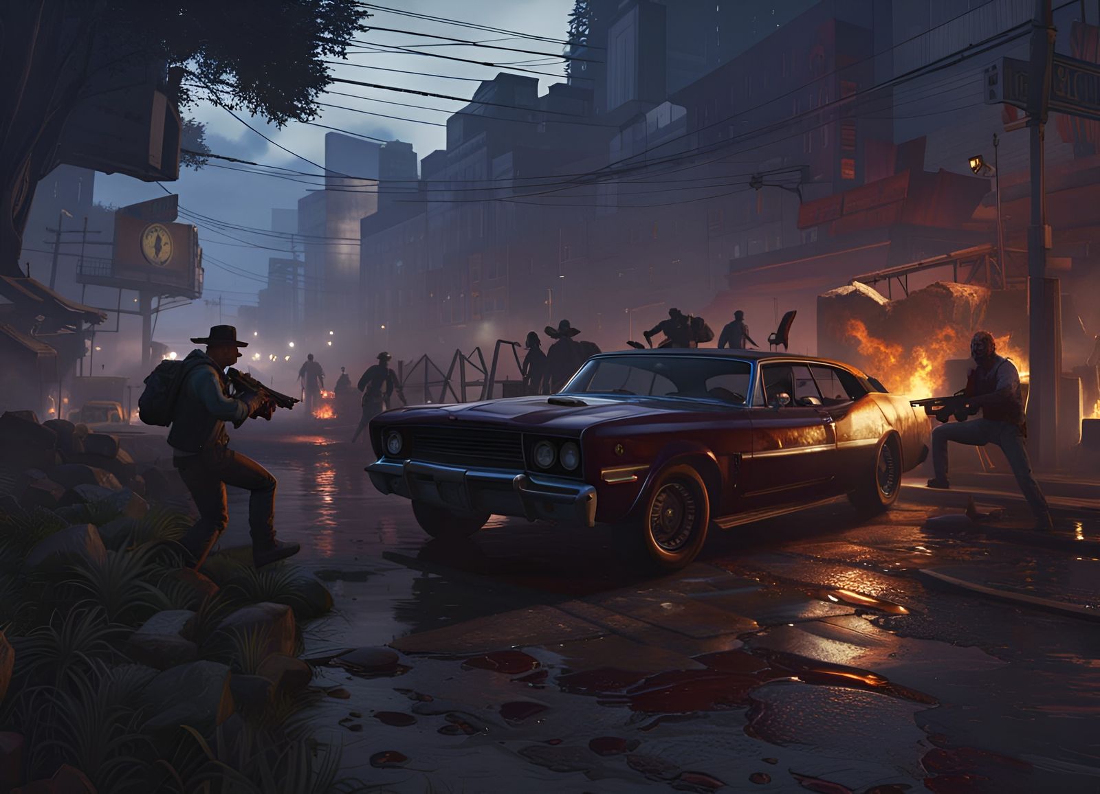 Grand Theft Auto Zombie Apocalypse in Dark Fantasy Style