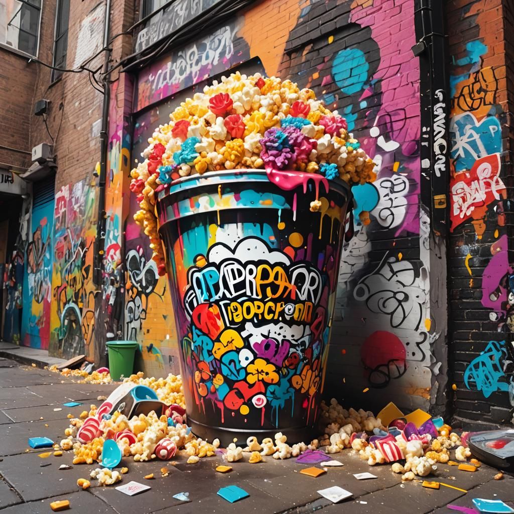 Popcorn Bucket in Vibrant Street Art Style