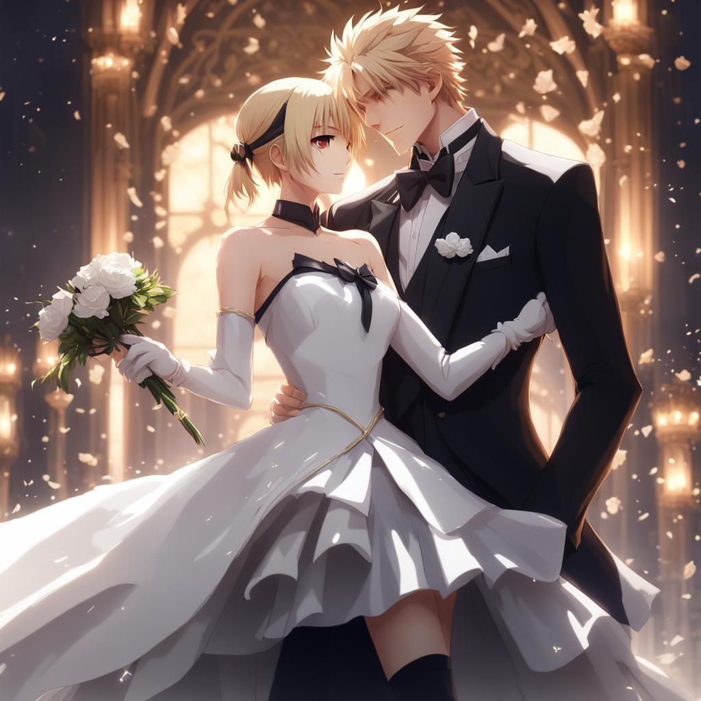 Gilgamesh and Saber Flirting: 3D Anime Art