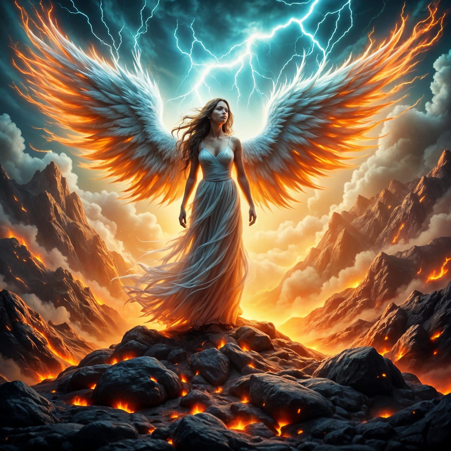 Angelic Woman Defies the Tempest