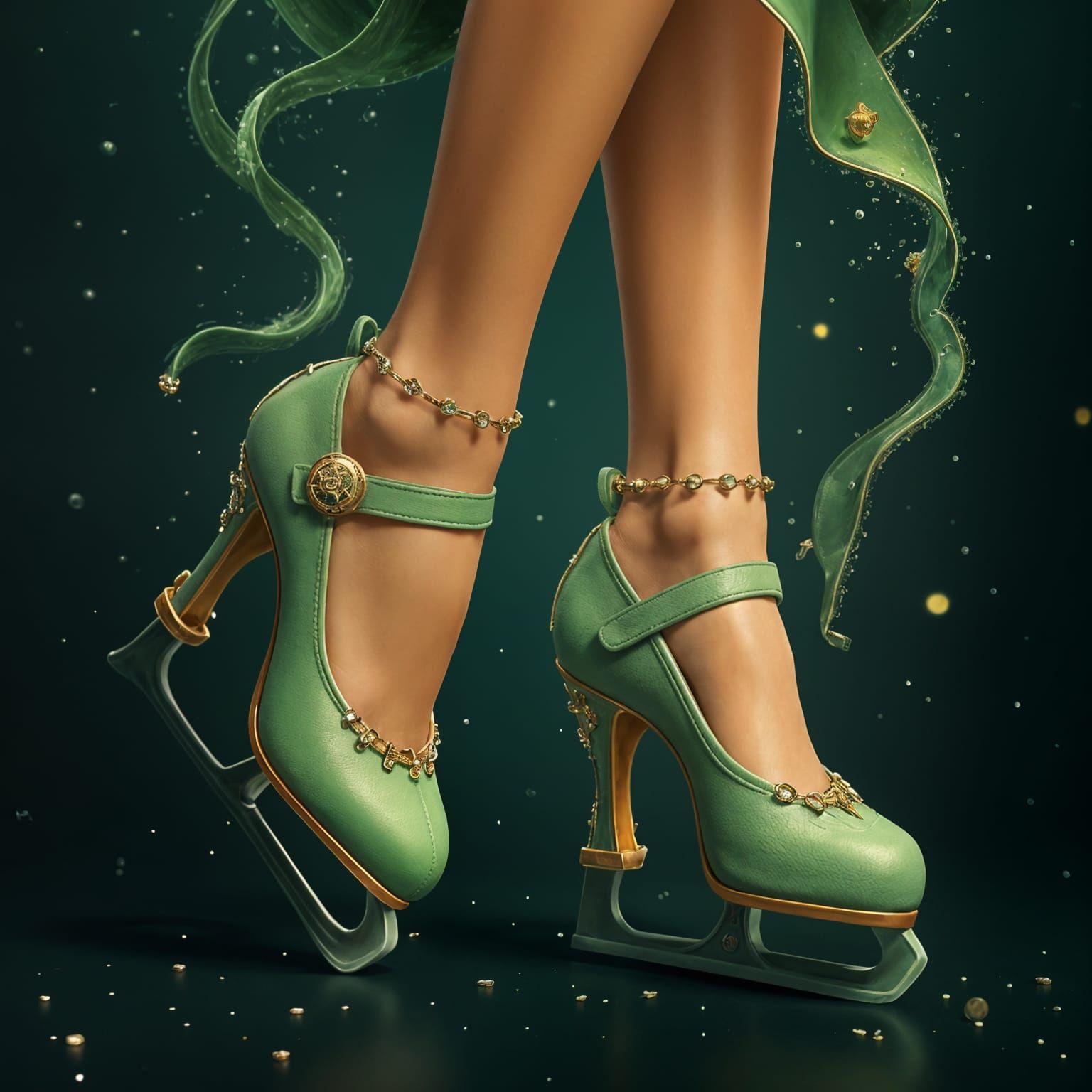 Ethereal Ice Skates in Shimmering Green