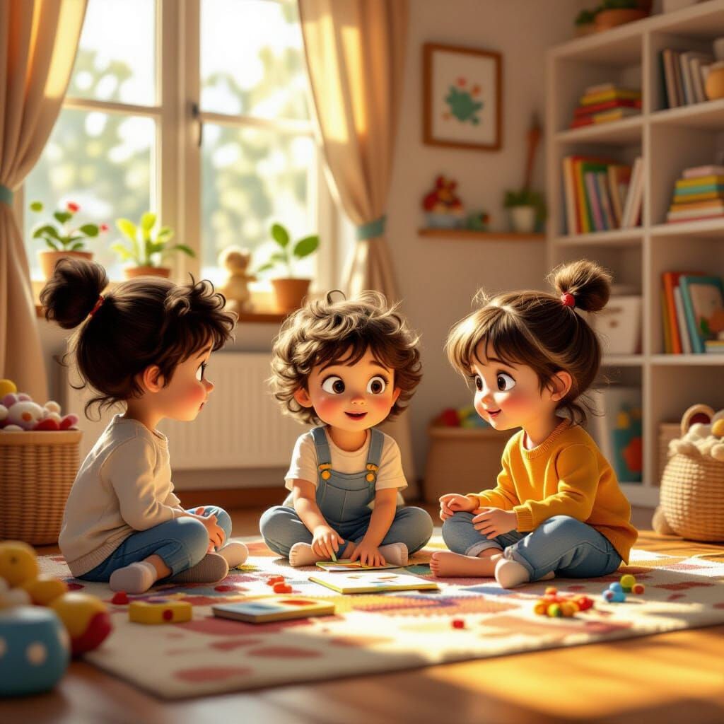 Children Playing in a Sunlit Cozy Room