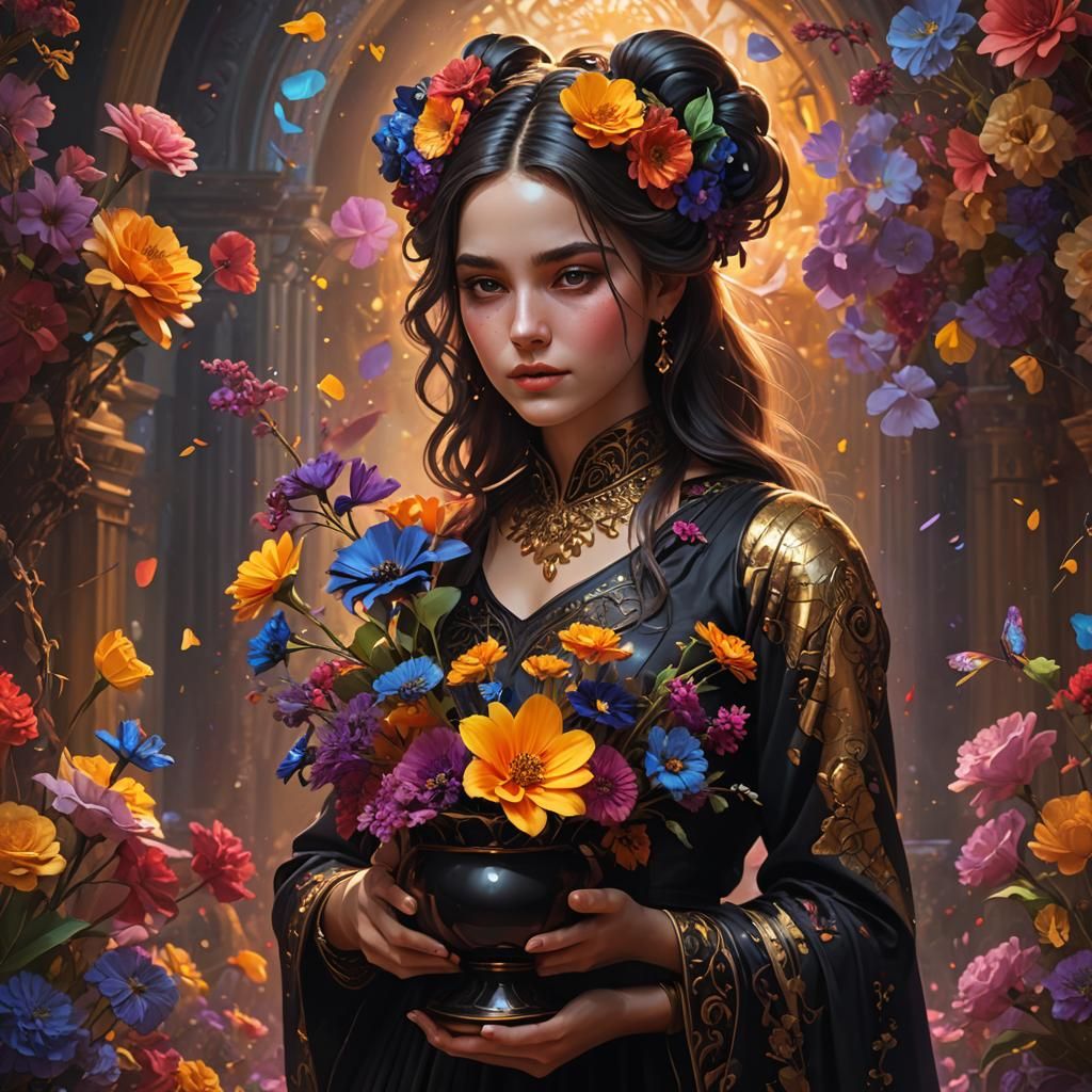 Girl with Flower Vase in Fantasy Concept Art