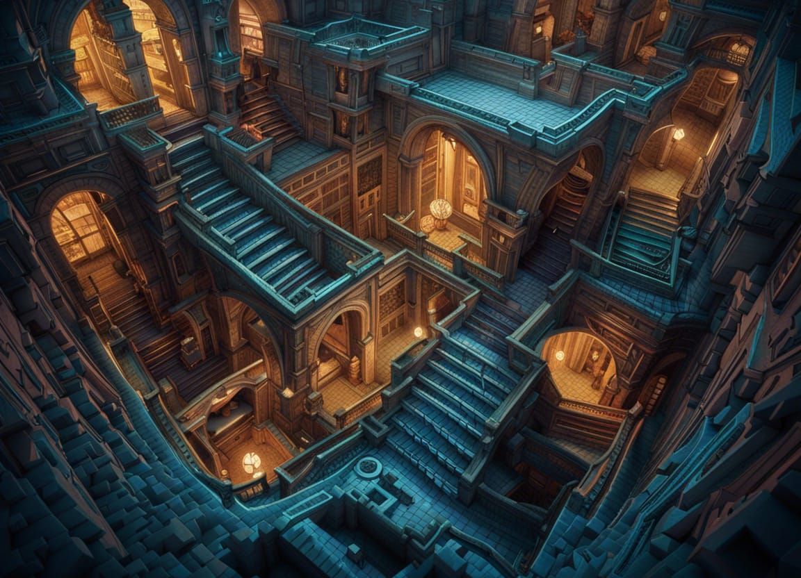 Complex Bioluminescent Maze Labyrinth in a Dreamy Style