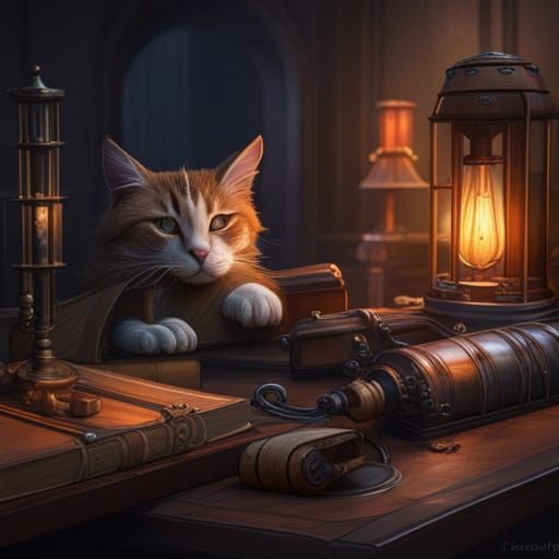 Detailed Matte Painting of a Sleeping Cat