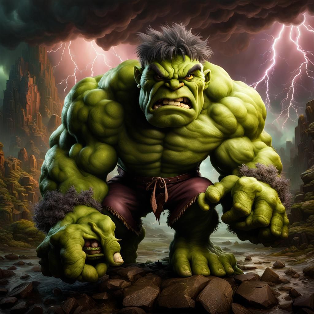 Ogre Hulk Hyperrealistic Dark Fantasy Concept Art
