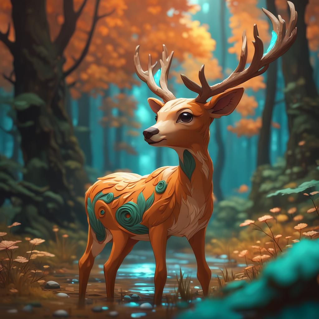 Chibi Deer Forest Concept Art in 8K