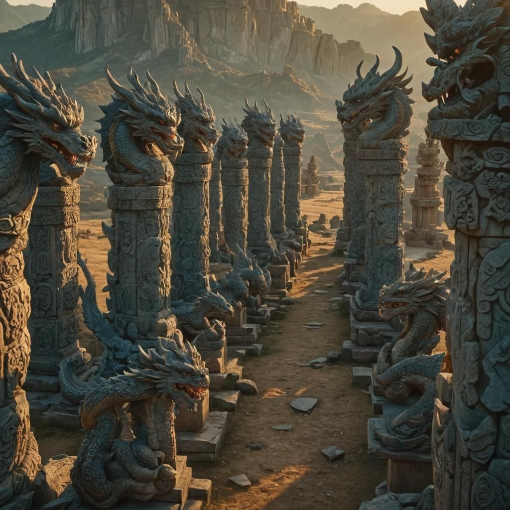 Majestic Dragon Pillars at Golden Hour