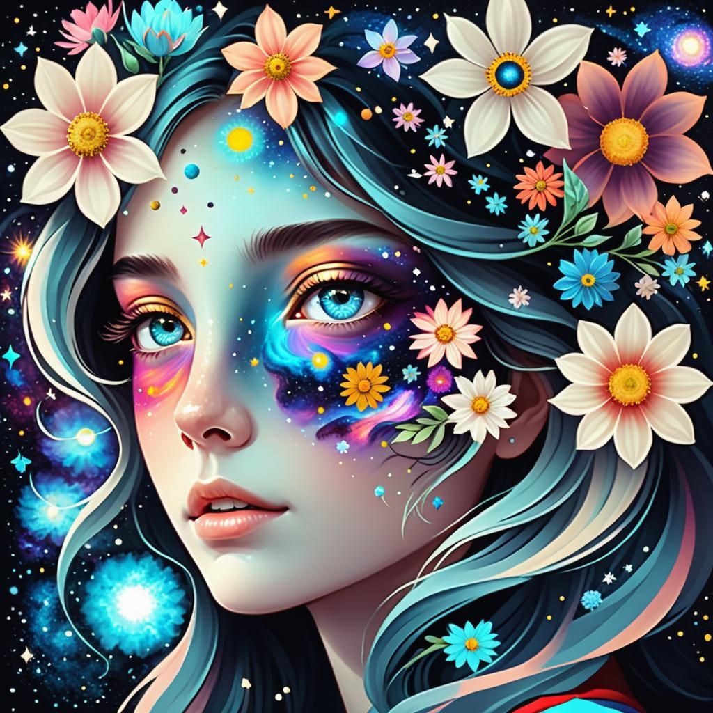 Cosmic Flowers Bloom From Surreal Eyes