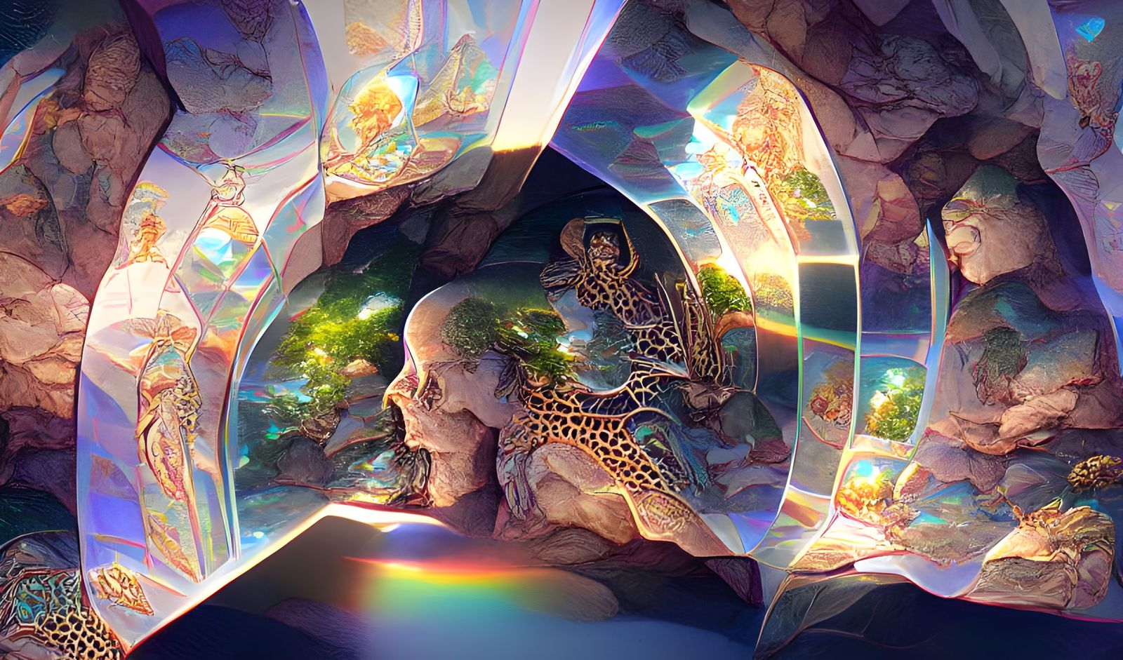 Sacred Grotto: Mirrored Astral Illustration in 8K