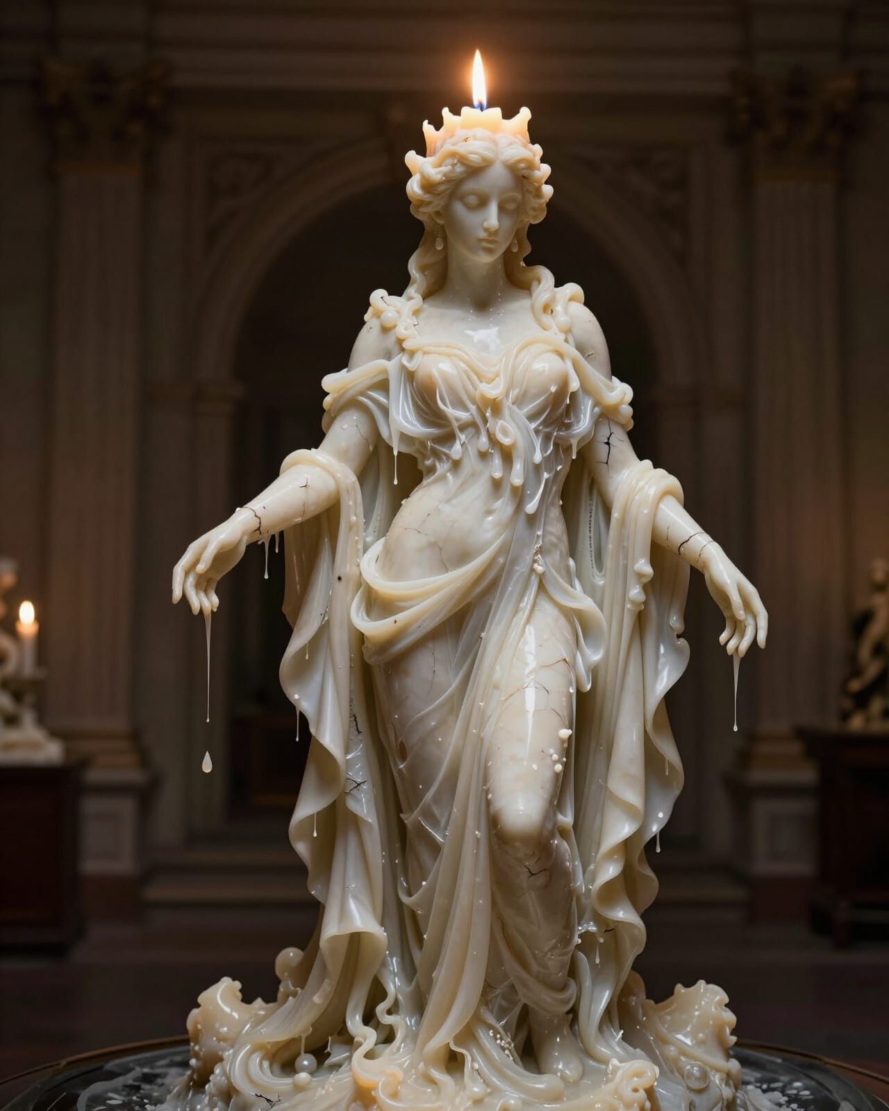 Surreal Wax Figure Frozen Mid-Melt in Candlelight